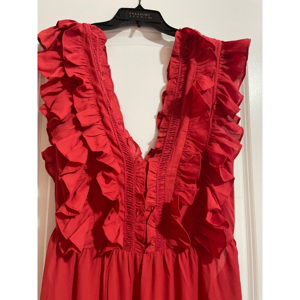Chic Ruffled Red Maxi Dress - Picture 2 of 10